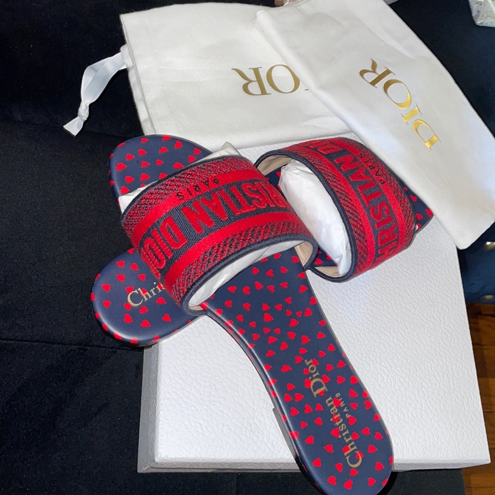 Christian Dior Slides red & navy blue flats